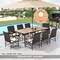 Outdoor Acacia Wood Dining Table 79 Inch with 8 Rattan Woven Chairs and Umbrella Hole